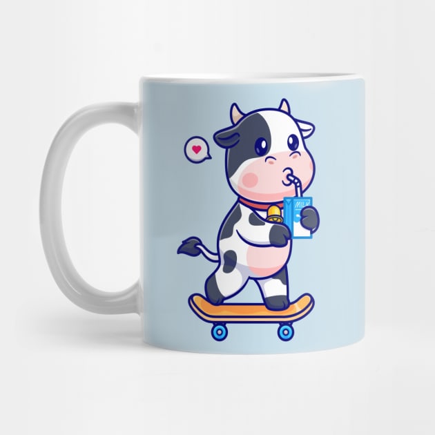 Cute Cow Drinking Milk On Skateboard Cartoon by Catalyst Labs